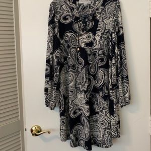 Navy paisley print long sleeve dress